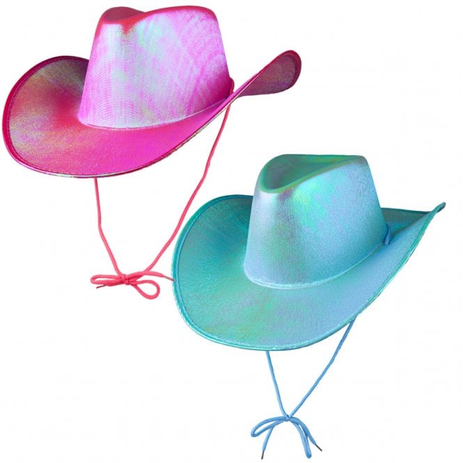 1 x AQUA IRIDESCENT + 1 HOT PINK IRIDESCENT Texan Cowgirl Hats