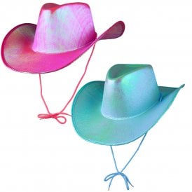 1 x AQUA IRIDESCENT + 1 HOT PINK IRIDESCENT Texan Cowgirl Hats