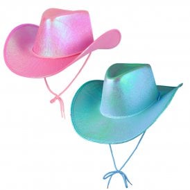 1 x AQUA IRIDESCENT + 1 PINK IRIDESCENT Texan Cowgirl Hats