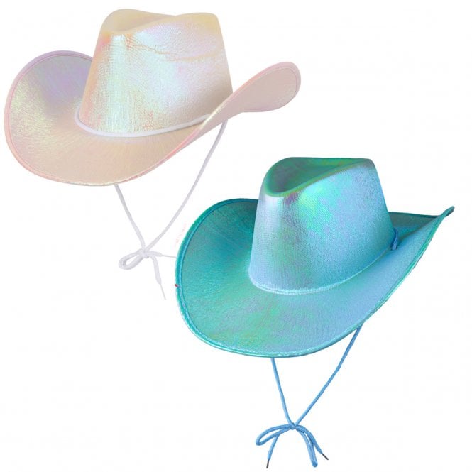 1 x AQUA IRIDESCENT + 1 WHITE IRIDESCENT Texan Cowgirl Hats