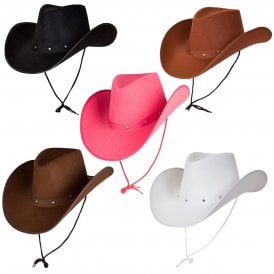 1 x Black + 1 x Brown + 1 x Dark Brown + 1 x White + 1 x Pink Texan Cowboy Hat 