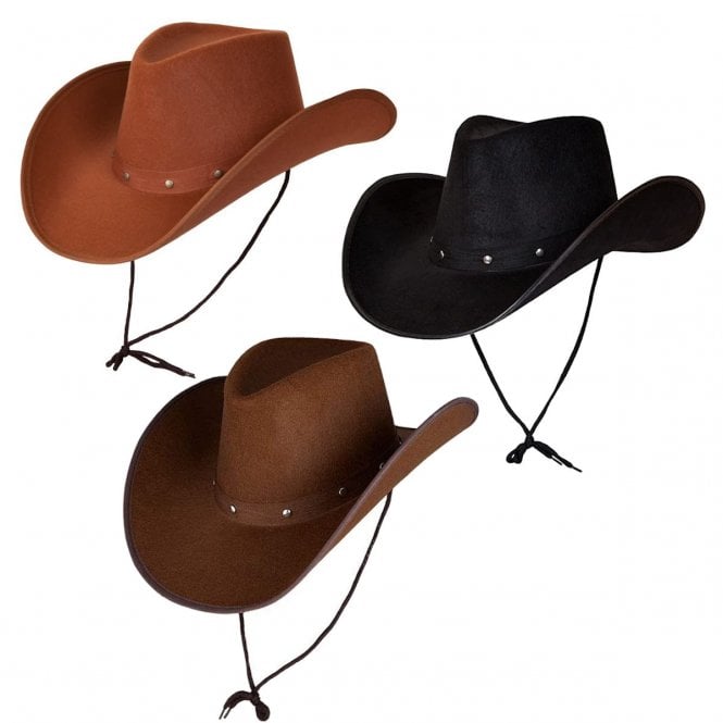 1 x BLACK + 1 x BROWN + 1 x DARK BROWN Texan Cowboy Hat