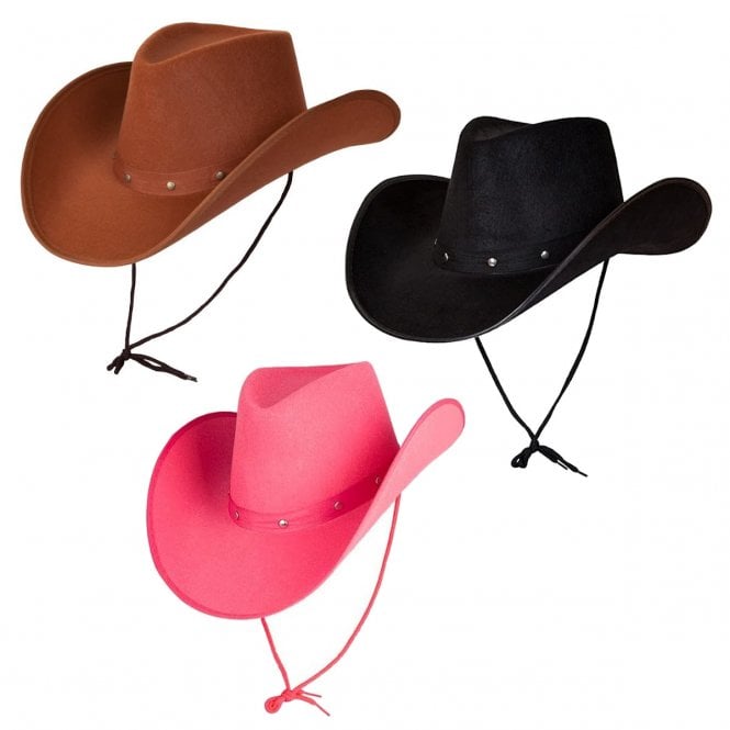1 x Black + 1 x Brown + 1 x Hot Pink Texan Cowboy Hats 