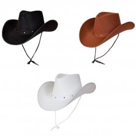 1 x Black + 1 x Brown + 1 x White Texan Cowboy Hat - Adult Accessory Set 