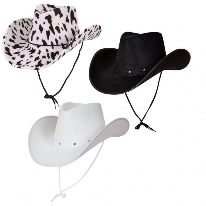 1 x BLACK + 1 x WHITE + 1 x COWPRINT Texan Cowboy Hat