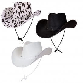 1 x BLACK + 1 x WHITE +  1 x COWPRINT Texan Cowboy Hat