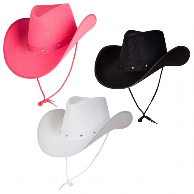 1 x BLACK + 1 x WHITE + 1 x PINK Texan Cowboy Hat