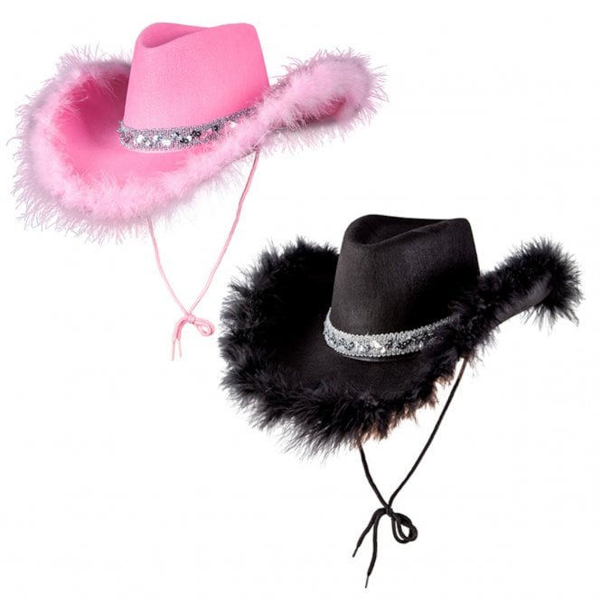 1 x BLACK Marabou + 1 x PINK Marabou Texan Cowgirl Hats