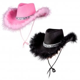 1 x BLACK Marabou + 1 x PINK Marabou Texan Cowgirl Hats
