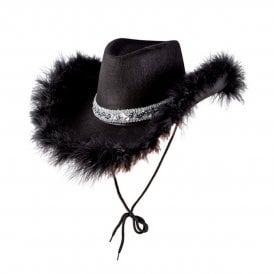 1 x BLACK Marabou Feather Texan Cowgirl Hat