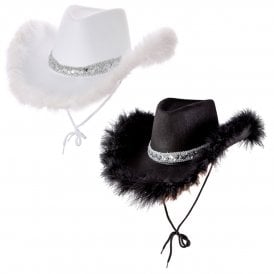1 x BLACK Maribou + 1 x WHITE Marabou Feather Texan Cowgirl Hats