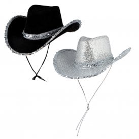 1 x BLACK Texan Cowgirl Hat With Sequins + 1 x SILVER Texan Cowgirl Hat With Sequins