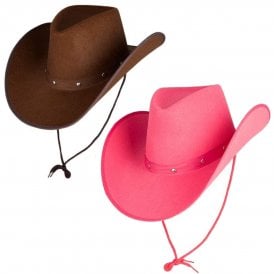 1 X DARK BROWN Texan Cowboy Hat + 1 x PINK Texan Cowboy Hat
