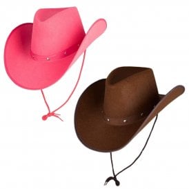 1 X DARK BROWN Texan Cowboy Hat + 1 x PINK Texan Cowboy Hat