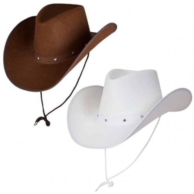 1 x DARK BROWN Texan Cowboy Hat + 1 x WHITE Texan Cowboy Hat