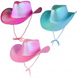 1 x HOT PINK + 1 AQUA + 1 PINK IRIDESCENT Texan Cowgirl Hats