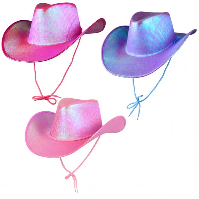 1 x HOT PINK + 1 LAVENDER + 1 PINK IRIDESCENT Texan Cowgirl Hats