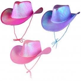 1 x HOT PINK + 1 LAVENDER + 1 PINK IRIDESCENT Texan Cowgirl Hats