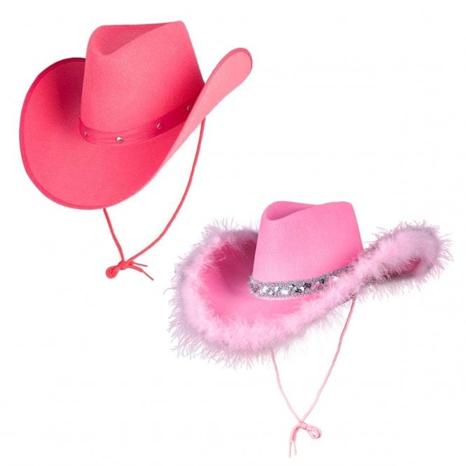 1 x PINK Texan Cowboy Hat + 1 x PINK Marabou Texan Cowgirl Hat