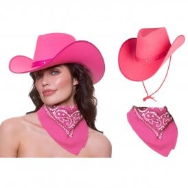 1 x HOT PINK Texan Cowgirl Hat + HOT PINK Bandana