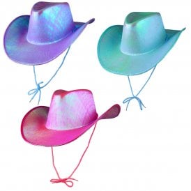 1 x LAVENDER + 1 AQUA + 1 HOT PINK IRIDESCENT Texan Cowgirl Hats