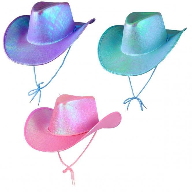 1 x LAVENDER + 1 AQUA + 1 PINK IRIDESCENT Texan Cowgirl Hats