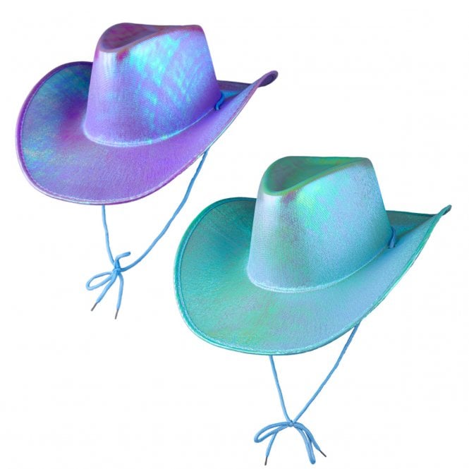 1 x LAVENDER IRIDESCENT + 1 AQUA IRIDESCENT Texan Cowgirl Hats