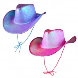 1 x LAVENDER Iridescent Texan Cowgirl Hat + 1 x HOT PINK Iridescent Texan Cowgirl Hat 