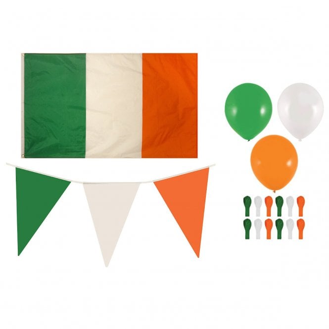 1 x Pennant Bunting + 1 x Irish Flag + Tri-colour Balloons- Accessory Set