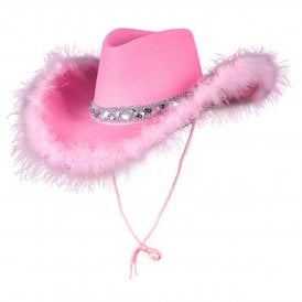 1 x PINK Marabou Feather Texan Cowgirl Hat