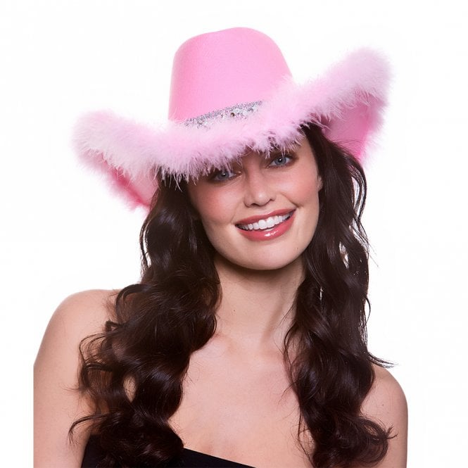 1 x PINK Marabou Feather Texan Cowgirl Hat