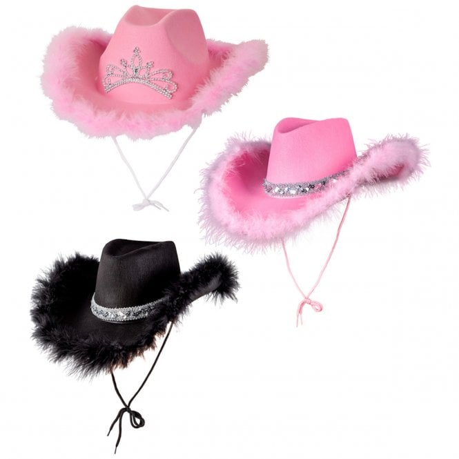 1 x PINK Maribou + 1 x BLACK Marabou + 1 x PINK TIARA Texan Cowgirl Hats
