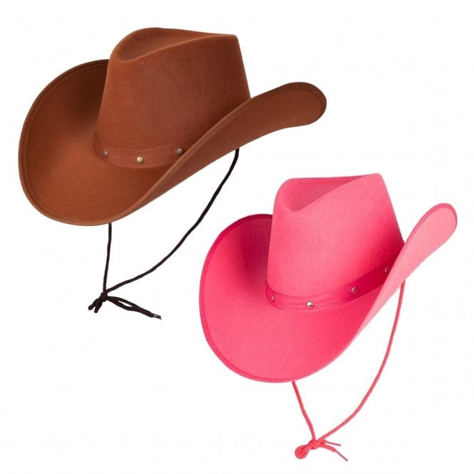 1 X BROWN Texan Cowboy Hat + 1 x PINK Texan Cowboy Hat