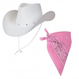  1 x Texan Cowboy White Hat + 1 x Pink Bandana