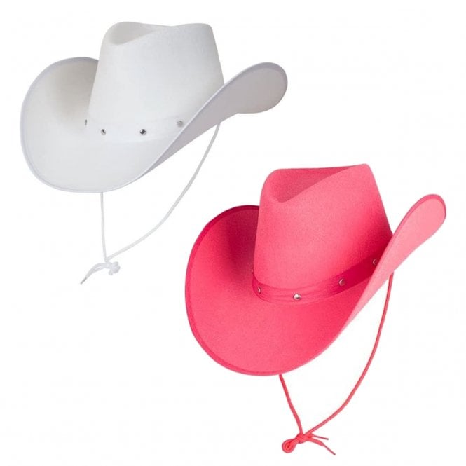 1 X WHITE Texan Cowboy Hat + 1 x PINK Texan Cowboy Hat