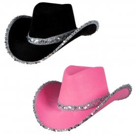 1 x Texan Cowgirl Hot Pink Hat With Sequins  + 1 x Black Hat With Sequins