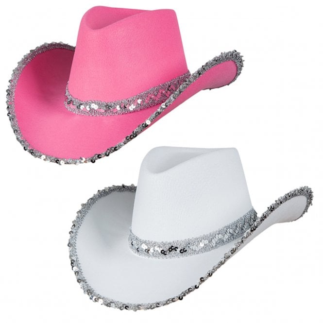 1 x Texan Cowgirl Pink Sequin Hat + 1 x Texan Cowgirl White Sequin Hat