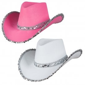 1 x Texan Cowgirl Pink Sequin Hat + 1 x Texan Cowgirl White Sequin Hat