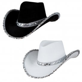 1 x Texan Cowgirl White Hat With Sequins  + 1 x Black Hat With Sequins