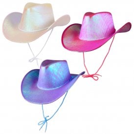 1 x WHITE + 1 HOT PINK + 1 LAVENDER IRIDESCENT Texan Cowgirl Hats