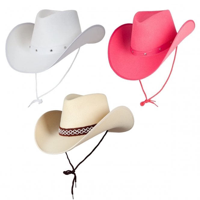 1 x WHITE + 1 x PINK + 1 x CLASSIC SAND Texan Cowboy Hats