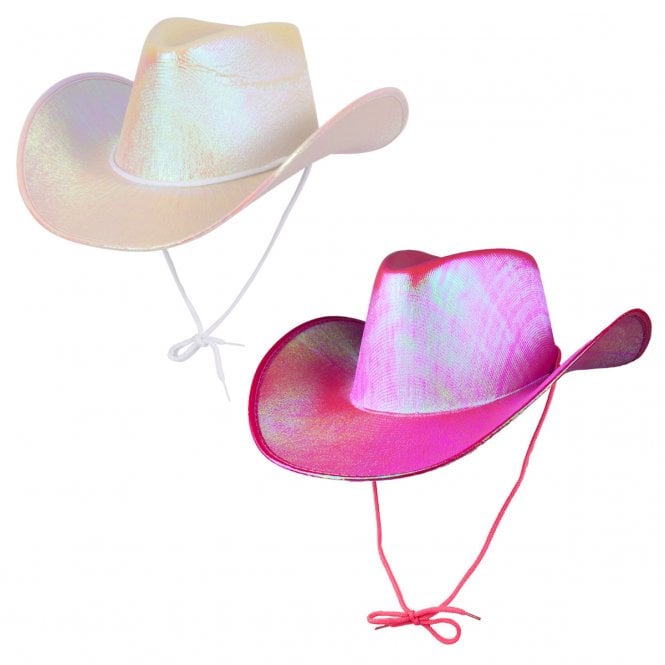 1 x WHITE IRIDESCENT + 1 HOT PINK IRIDESCENT Texan Cowgirl Hats