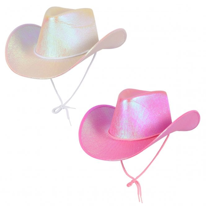 1 x WHITE IRIDESCENT + 1 PINK IRIDESCENT Texan Cowgirl Hats