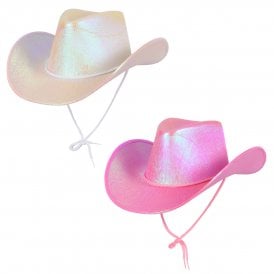 1 x WHITE IRIDESCENT + 1 PINK IRIDESCENT Texan Cowgirl Hats