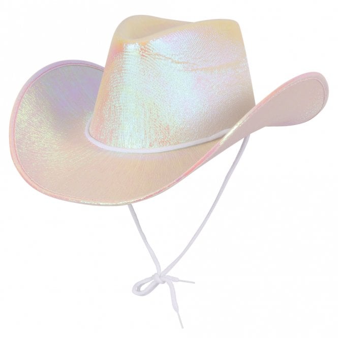 1 x WHITE IRIDESCENT Texan Cowgirl Hat 
