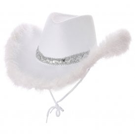 1 x WHITE Marabou Feather Texan Cowgirl Hat