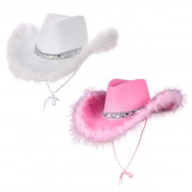 1 x WHITE Maribou + 1 x PINK Marabou Feather Texan Cowgirl Hats