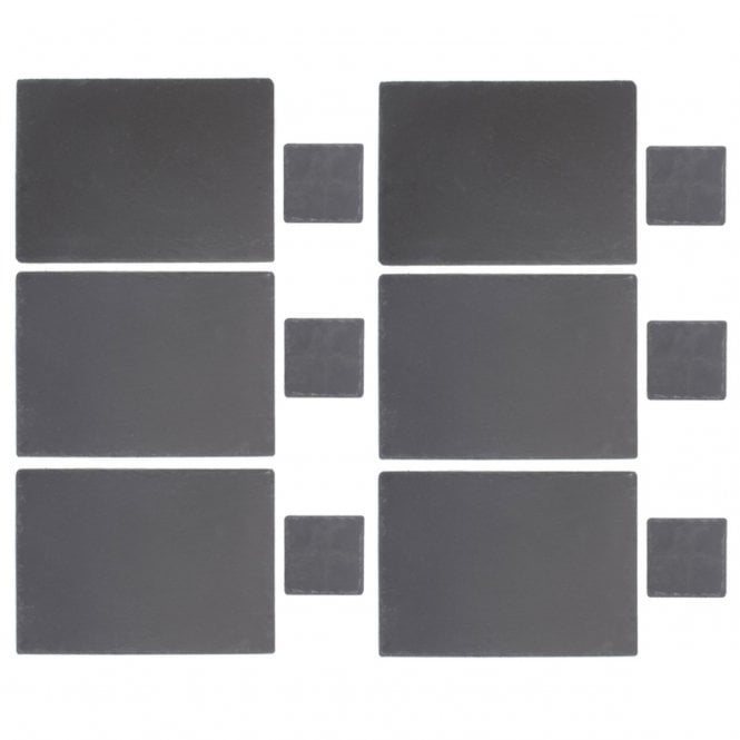 12 Piece: Square Slate Coaster Set of 6 + Large Rectangular Slate Place Mat Set of 6