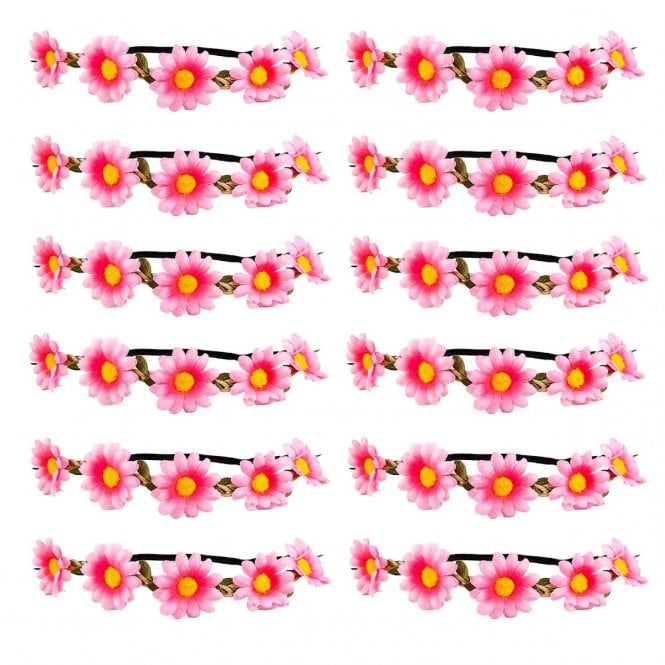 12 x Pink Daisy Headbands