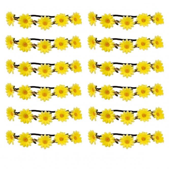 12 x Yellow Daisy Headbands